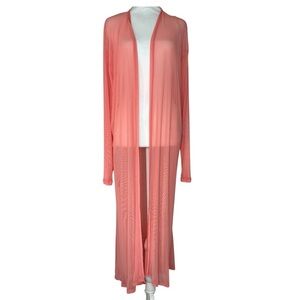 Zenana Vibrant Coral Long Sleeve Sheer Cardigan Size 1X